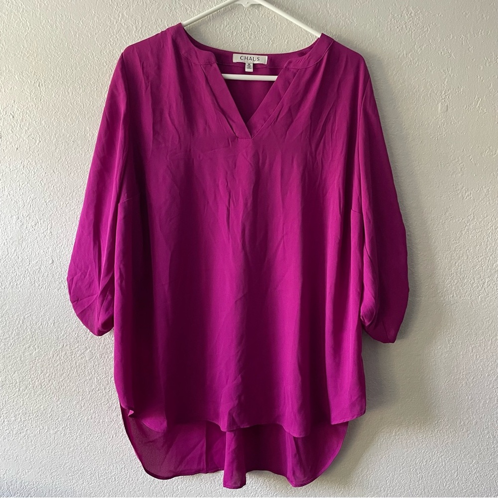 Chaus Long Sleeve Blouse Women’s Size 1X Pink Long Sleeve Top Roll Up Sleeve NEW